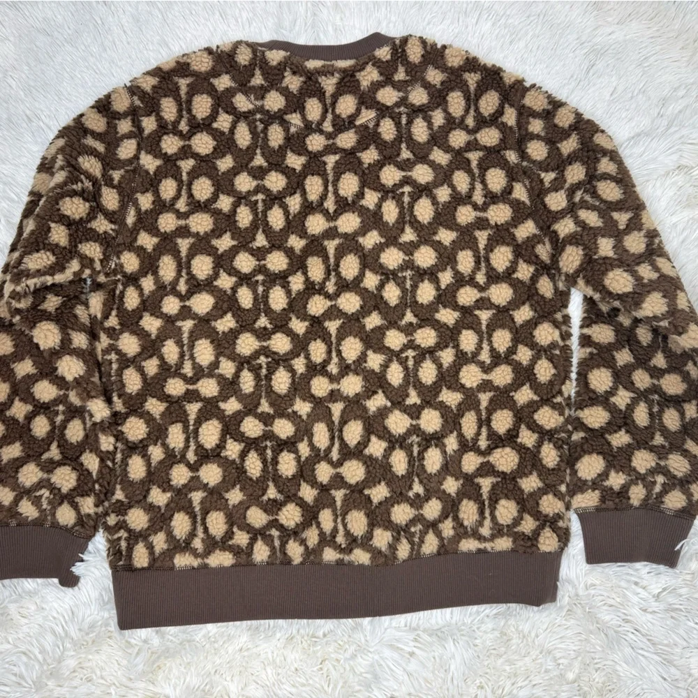 Coach Signature Monogram Sherpa Fleece Pullover Sweatshirt Brown Tan Women’s S